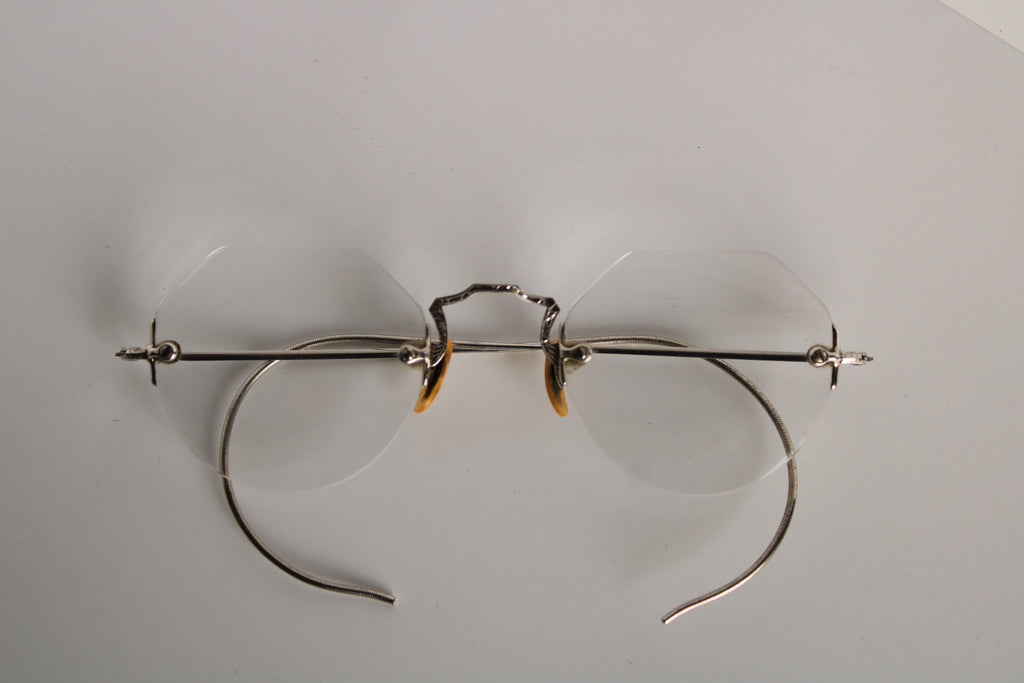 Vintage 10K White Gold drill mount eyeglass frame