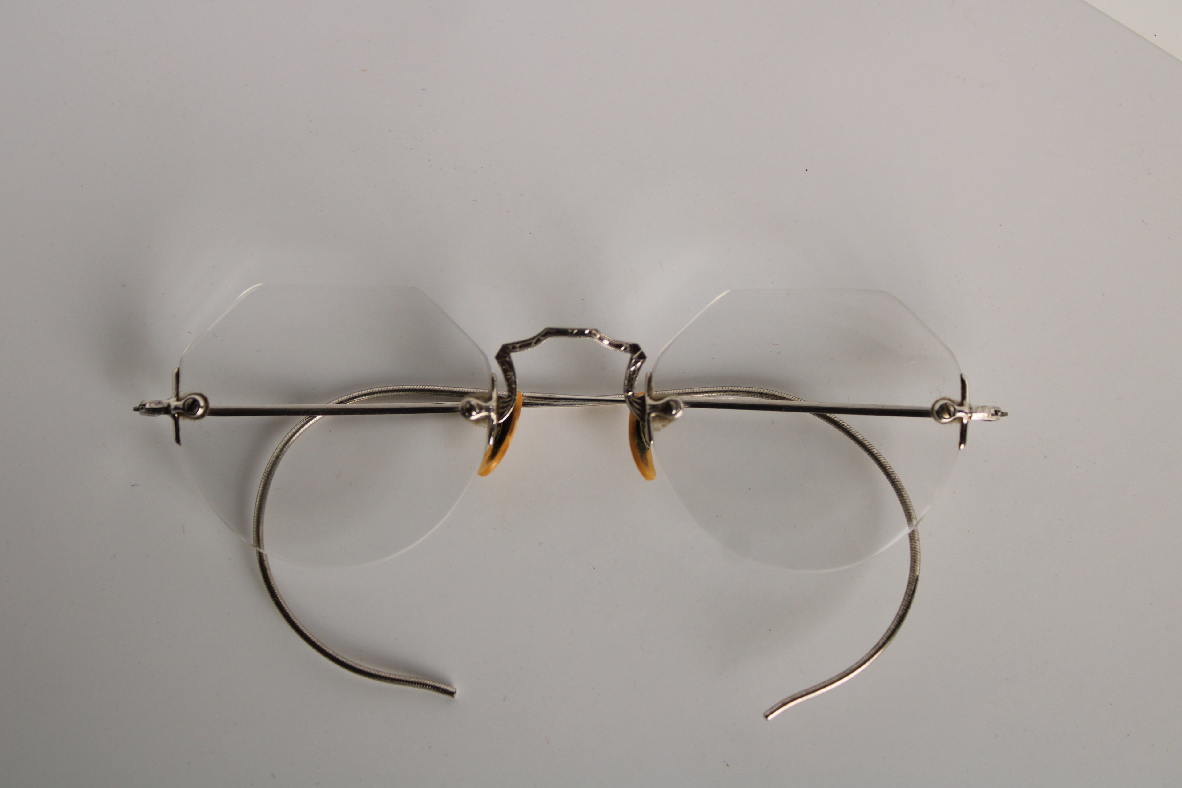 Vintage 10K White Gold drill mount eyeglass frame