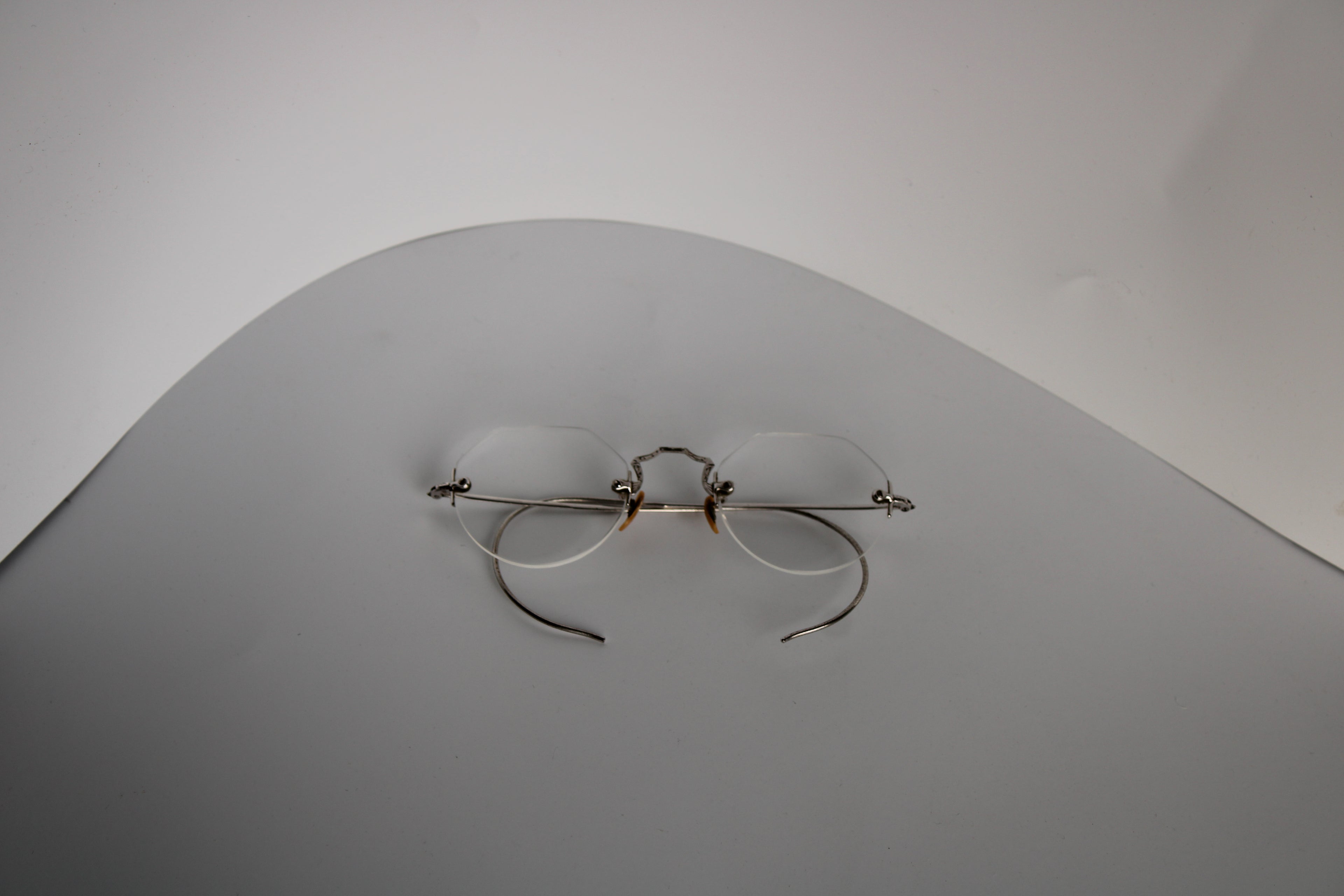 Vintage 10K White Gold drill mount eyeglass frame