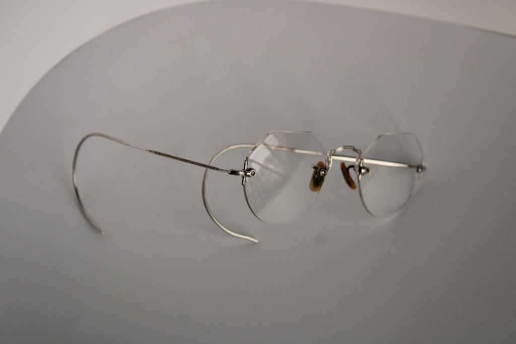 Vintage 10K White Gold drill mount eyeglass frame