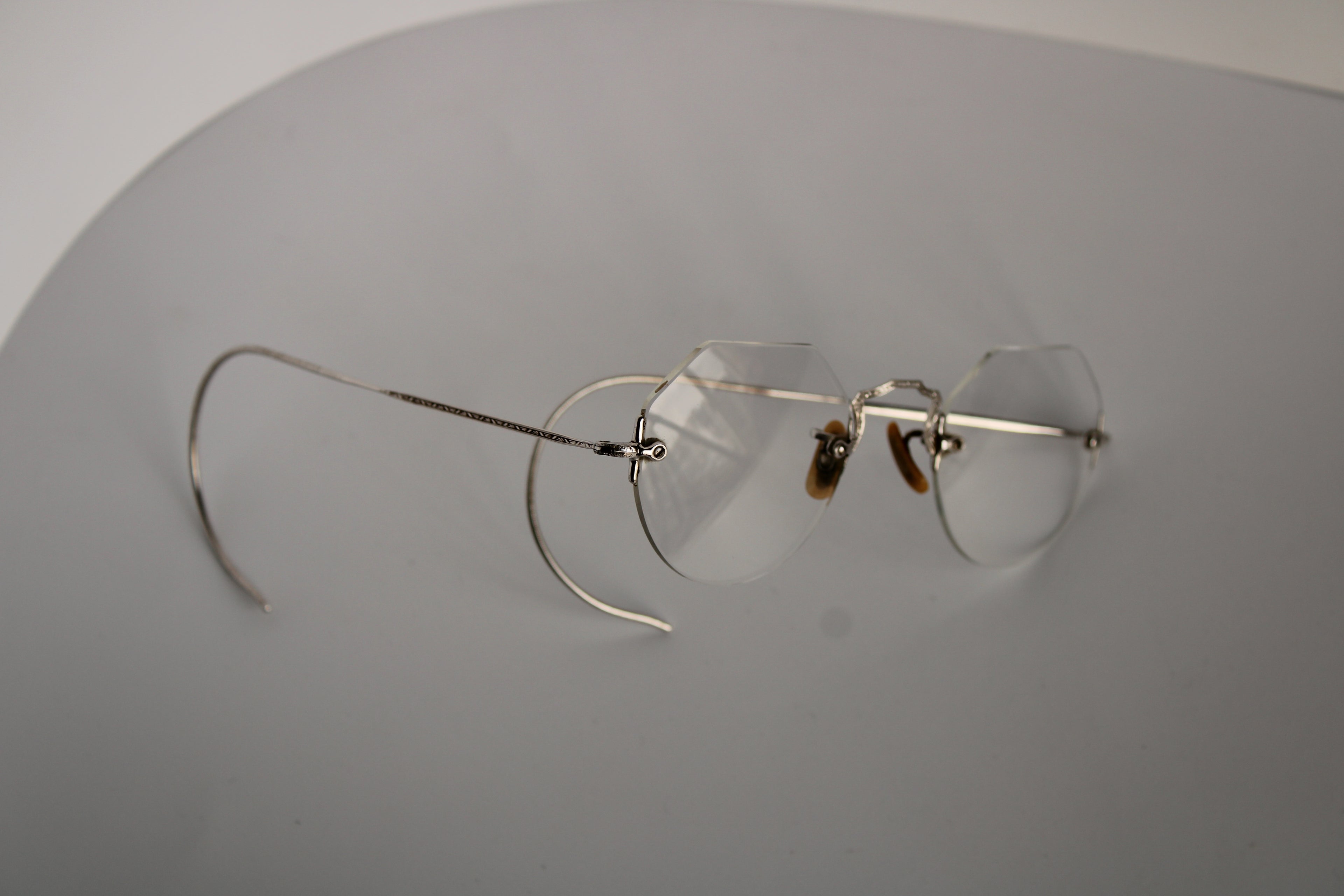 Vintage 10K White Gold drill mount eyeglass frame