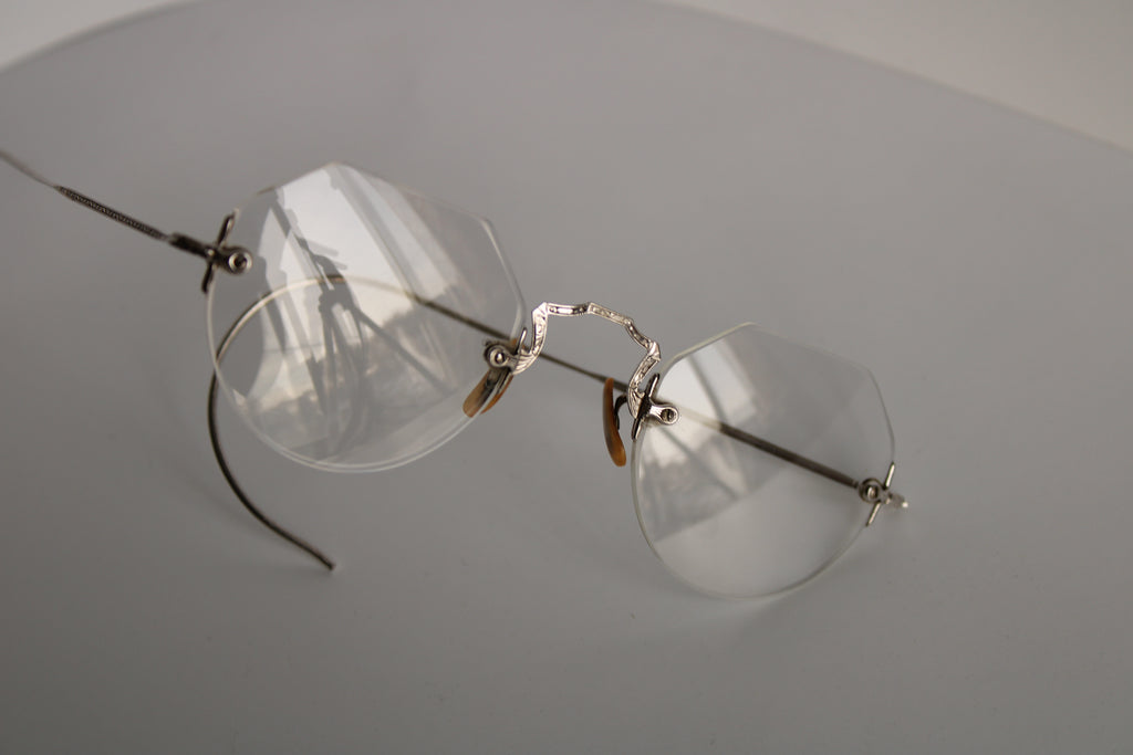 Vintage 10K White Gold drill mount eyeglass frame