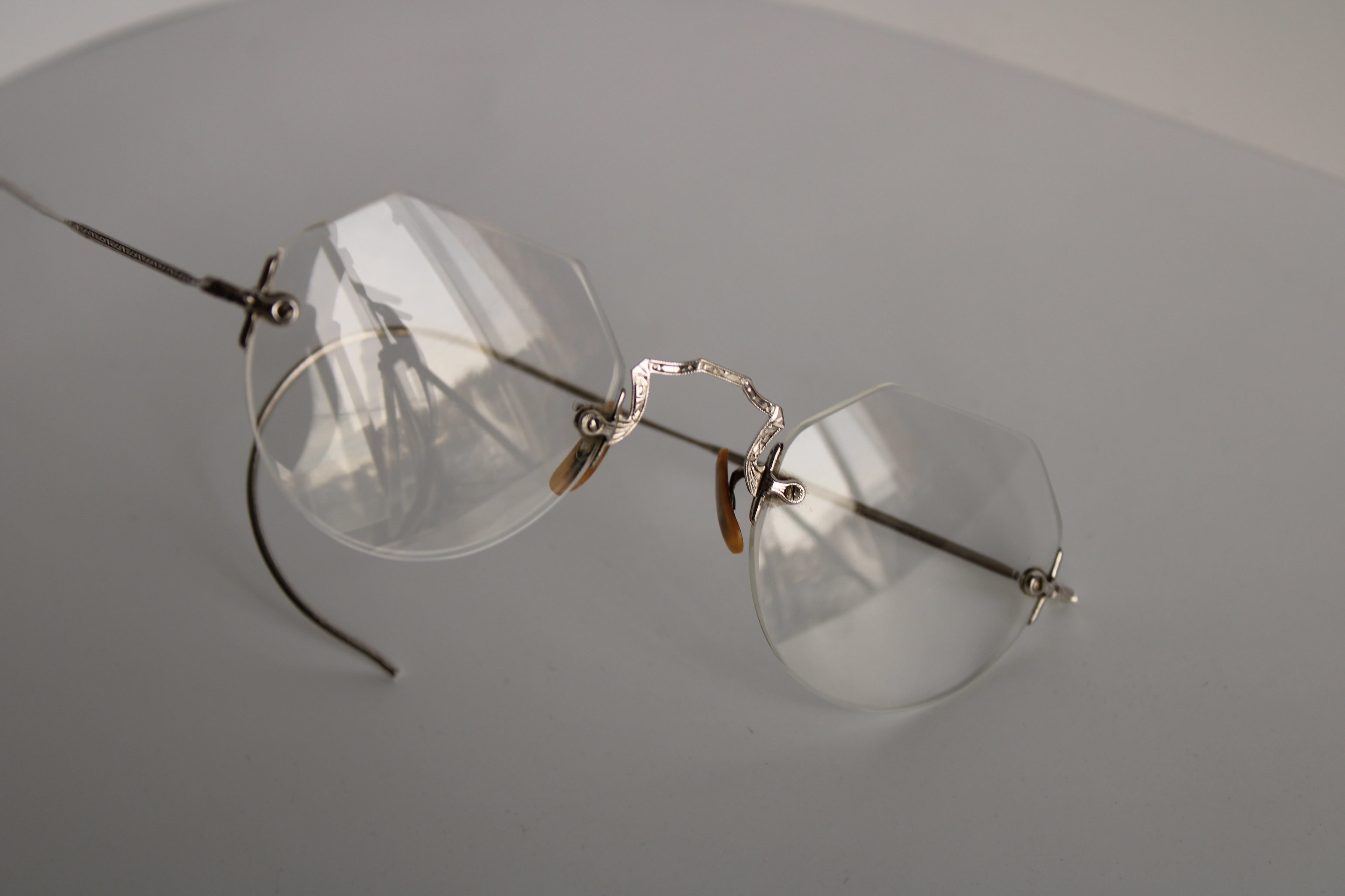 Vintage 10K White Gold drill mount eyeglass frame