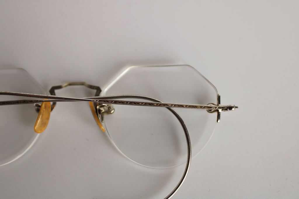 Vintage 10K White Gold drill mount eyeglass frame