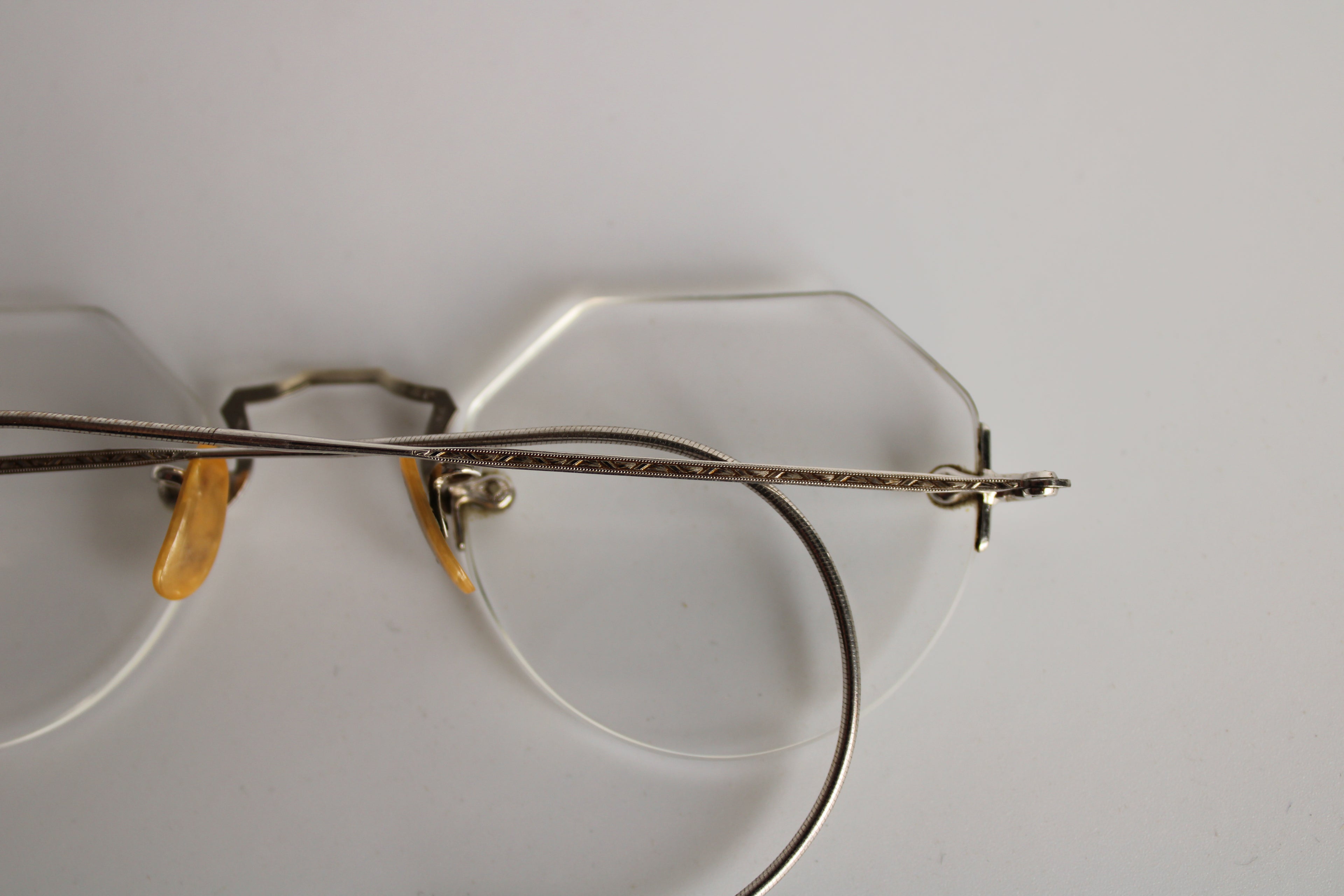 Vintage 10K White Gold drill mount eyeglass frame