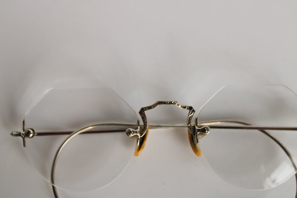 Vintage 10K White Gold drill mount eyeglass frame