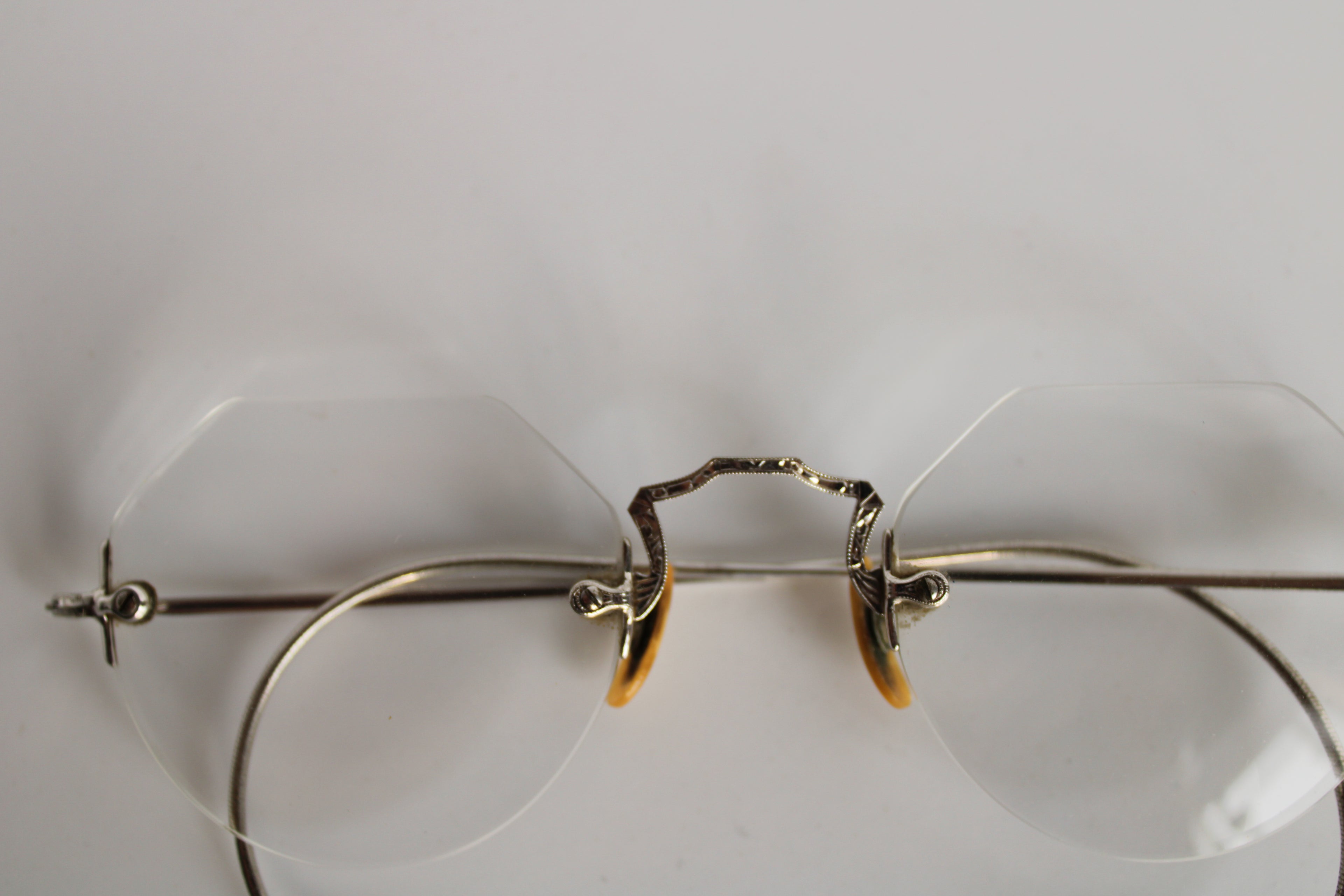 Vintage 10K White Gold drill mount eyeglass frame